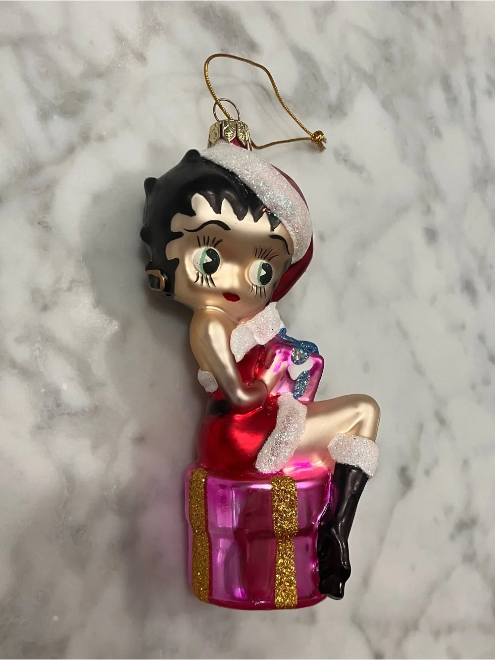 Betty Boop Santa Hat Hand crafted glass Christmas Ornament Kurt S. Adler in box